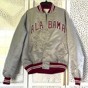 Vintage 80s Alabama Crimson Tide Satin Jacket by Starter USA Made Silver Sz XL